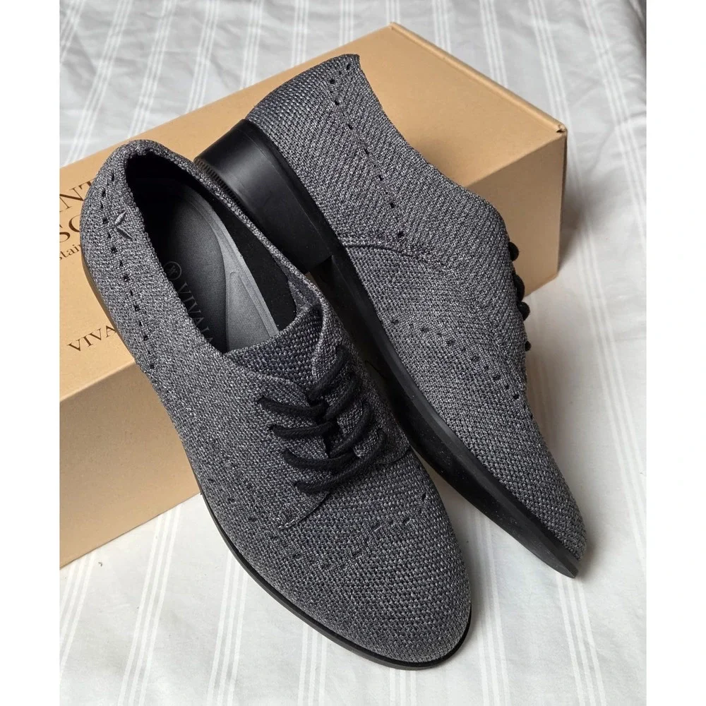 Vivaia Womens Gray Knit‎ Oxford Dress Shoes Lace Up Wingtip Casual Size 6 EU 36